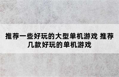 推荐一些好玩的大型单机游戏 推荐几款好玩的单机游戏